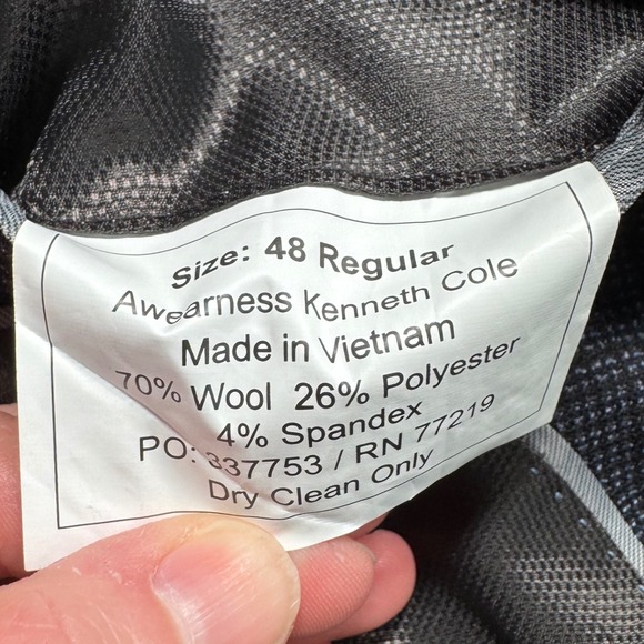 Kenneth Cole AWEARNESS Men's 48R Navy Blue Plaid Slim Fit Blazer Jacket - Picture 9 of 12